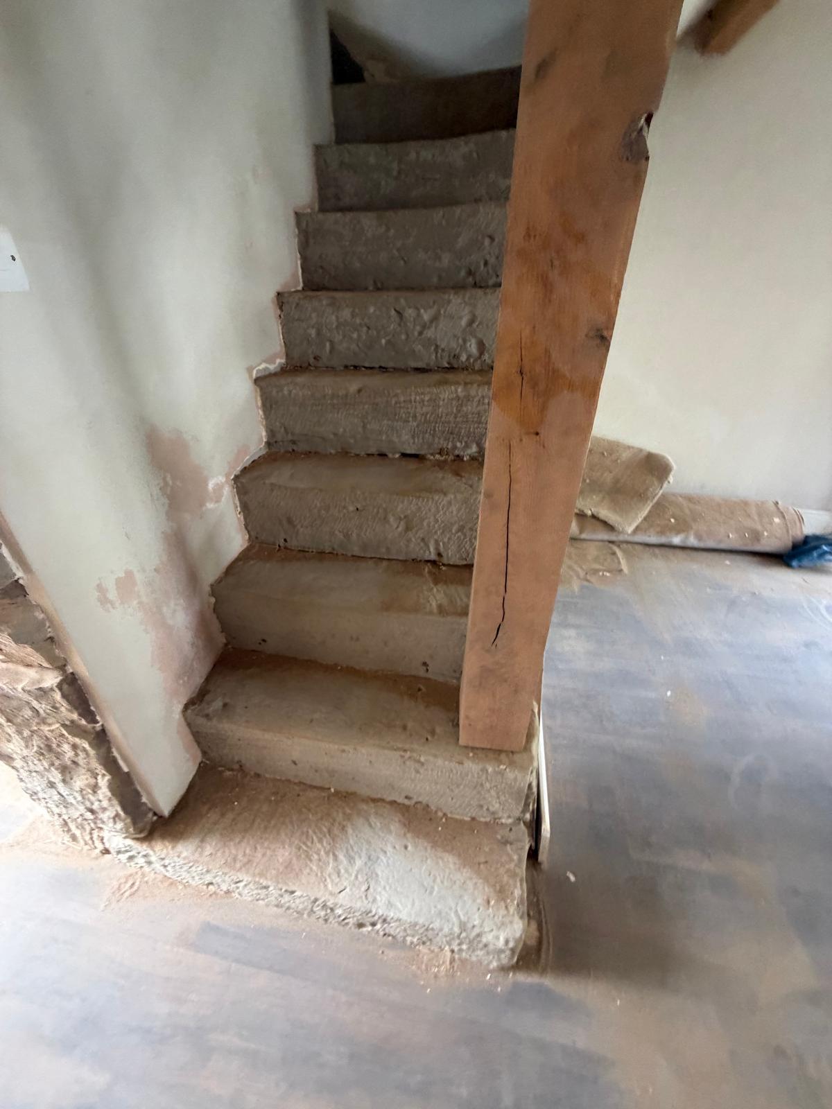 Stone staircase prepared for final finish